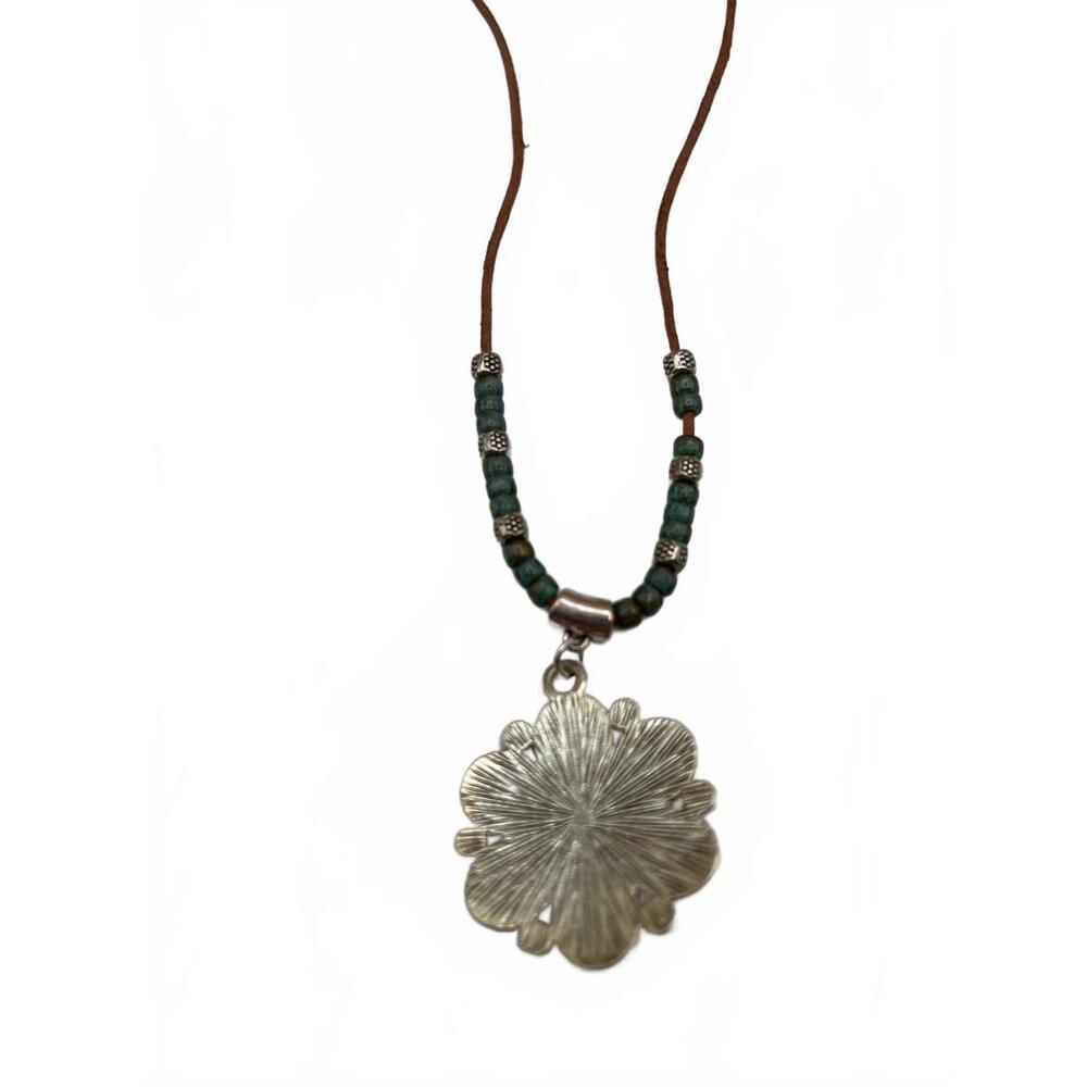 Bohemian Silver and Turquoise Pendant Necklace with Leather Cord - Picture 5 of 7